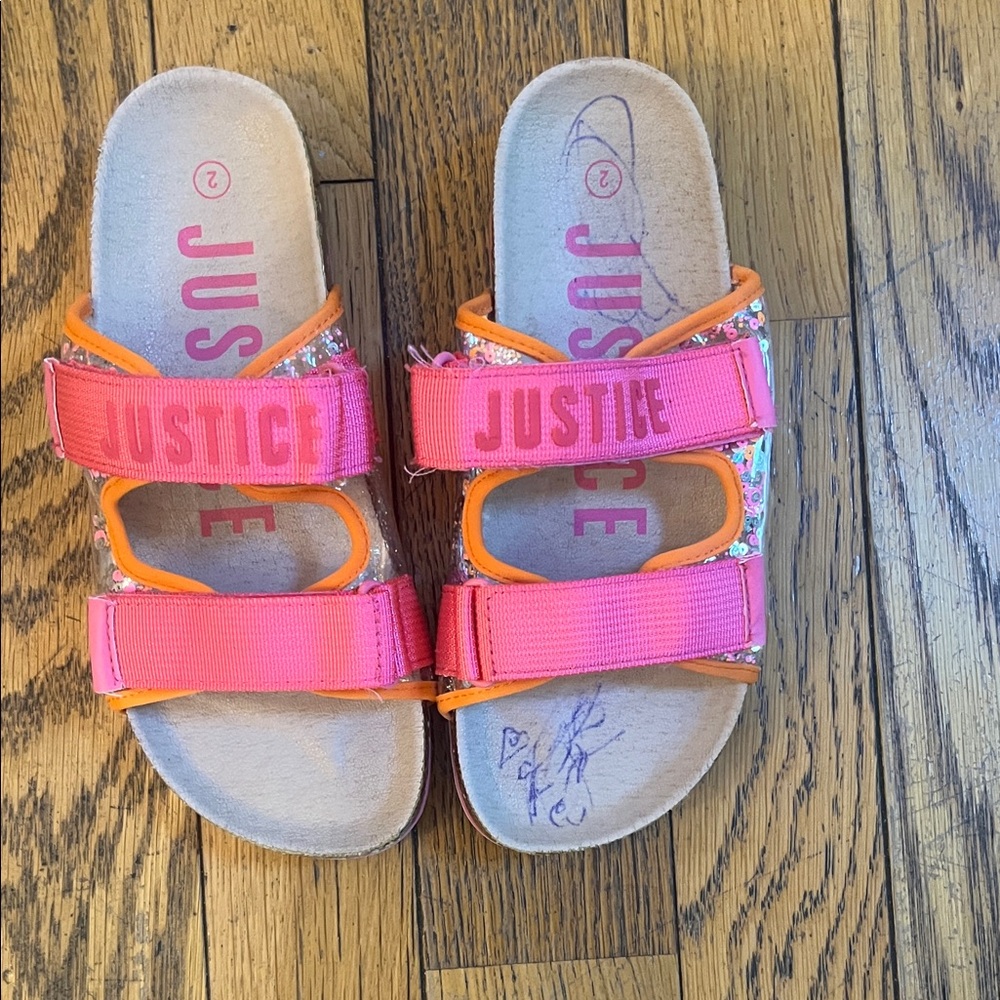 Justice Kids Pink and Orange Strap Sandals